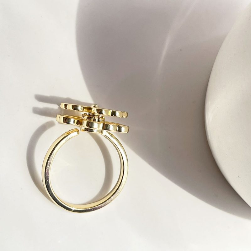 حلقه اسپینری شبدر جواهری آبکاری طلایی قابل تنظیم
