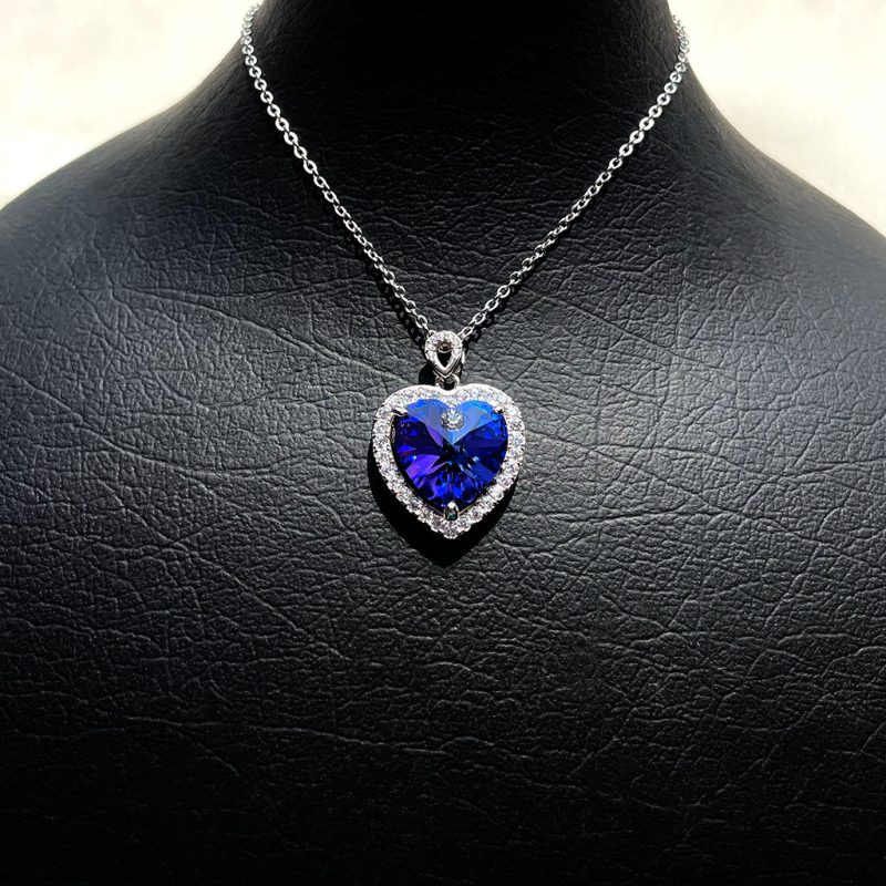 گردنبند آویزدار طرح قلب تایتانیک کریستال آبی بنفش Swarovski نقره استرلینگ 925 آبکاری پلاتین