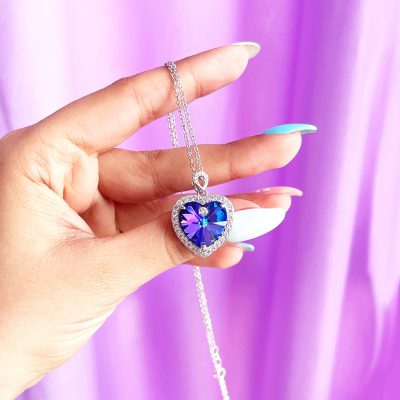گردنبند آویزدار طرح قلب تایتانیک کریستال آبی بنفش Swarovski نقره استرلینگ 925 آبکاری پلاتین