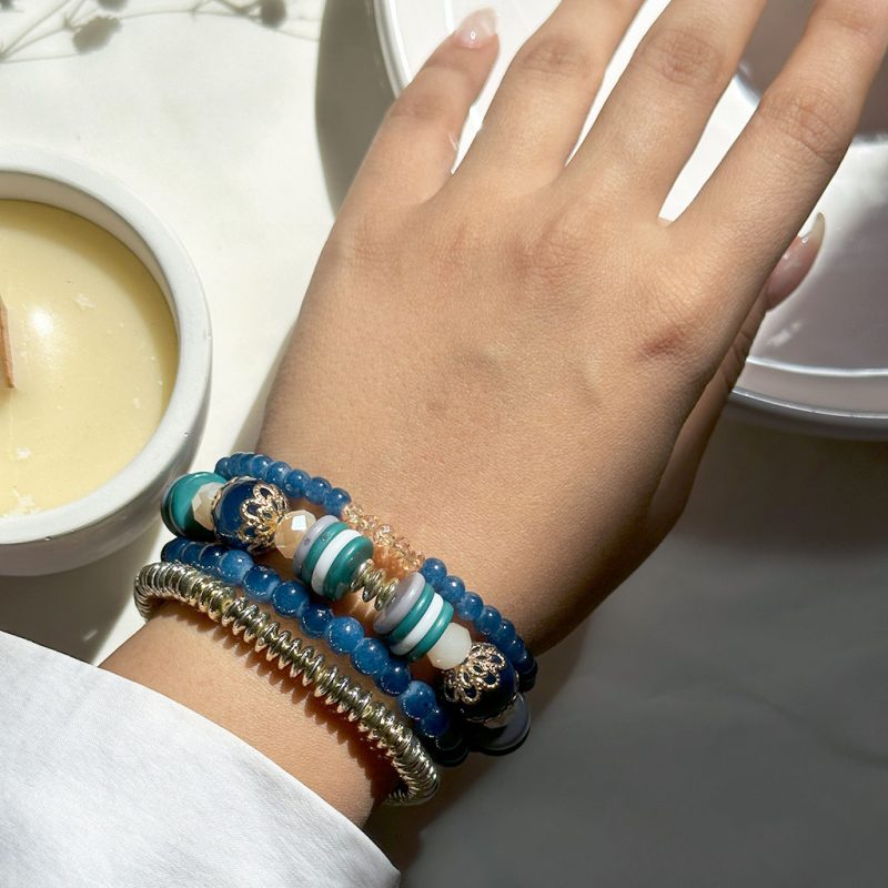 پک دستبند مهره ای آبی طلایی
