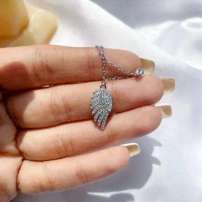 دستبند آویزدار طرح بال و قلب کریستال زیرکونیا 2 زنجیر نقره استرلینگ 925