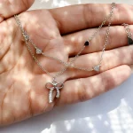 دستبند پاپیون قلب جواهری دو زنجیر نقره