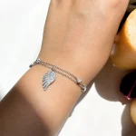 دستبند آویزدار طرح بال و قلب کریستال زیرکونیا 2 زنجیر نقره استرلینگ 925