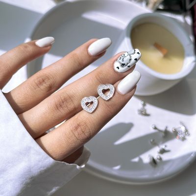 گوشواره پیرسینگی طرح قلب جواهری کریستال زیرکونیا نقره استرلینگ 925 پیرسینگ گوش قلب جواهری نقره