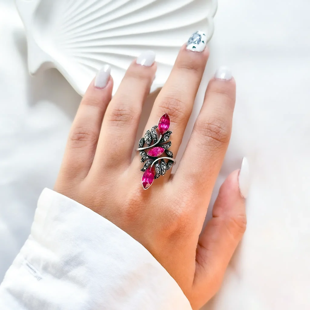 حلقه گل Swarovski بنفش آبکاری نقره