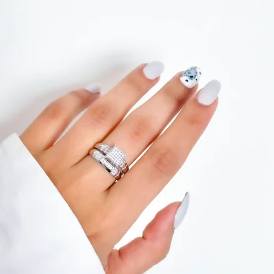 انگشتر پشت حلقه سولیتر جواهری نقره