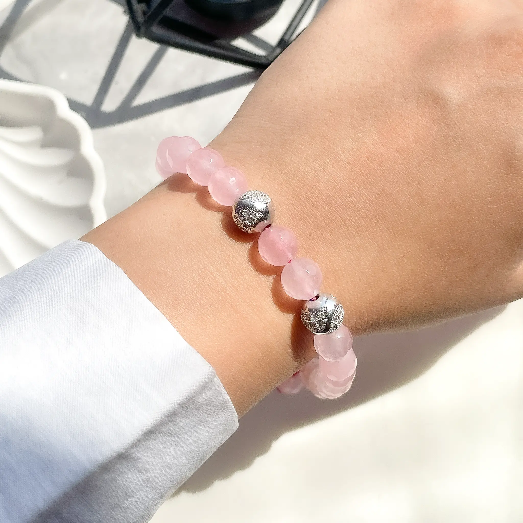 IMG_7671-2 دستبند مهره ای صورتی جواهری نقره