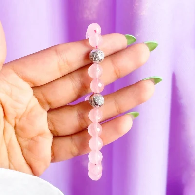 دستبند مهره ای صورتی جواهری نقره