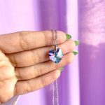 گردنبند قلب SWAROVSKI زنجیر استیل آبی/بنفش آبی