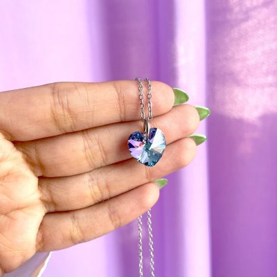 گردنبند قلب SWAROVSKI زنجیر استیل آبی/بنفش آبی