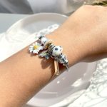 دستبند پاندورا گل بابونه سفید/صورتی قابل تنظیم