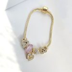 دستبند پاندورا قلب جواهری آبکاری رودیوم طلایی