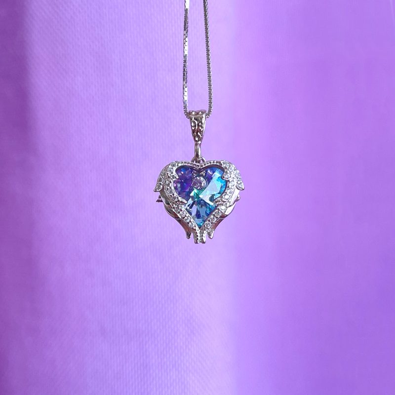 گردنبند قلب پرنسسی Swarovski آبی بنفش جواهری نقره