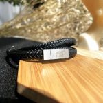 دستبند چرم بافت چند لایه Montblanc استیل مشکی/نقره ای