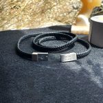 دستبند چرم بافت چند لایه Montblanc استیل مشکی/نقره ای