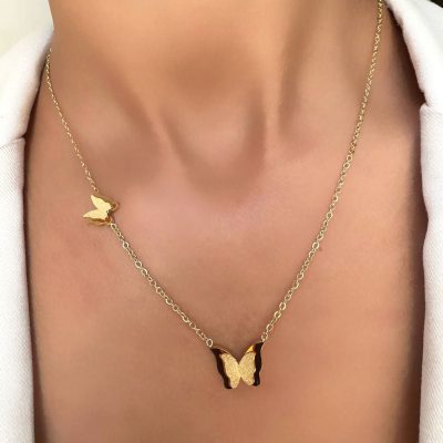 گردنبند پروانه استیل طلایی