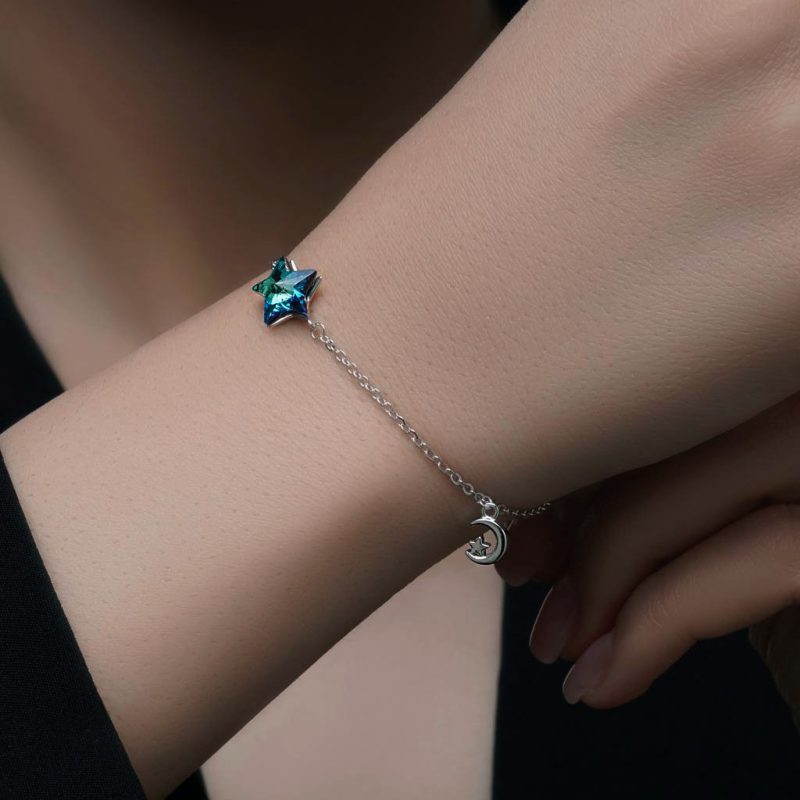 دستبند ماه ستاره Swarovski آبی جواهری نقره