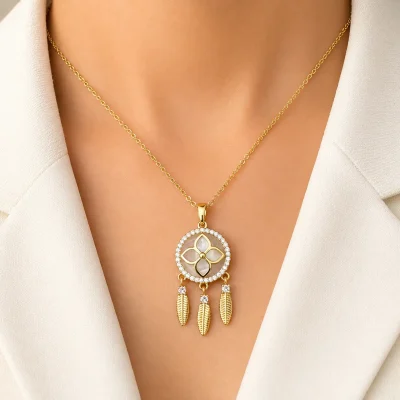 گردنبند Dreamcatcher اپال جواهری طلایی