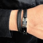 دستبند چرم چشم ببر و لاوا بافت چند لایه Montblanc استیل