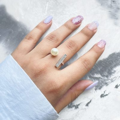 حلقه مروارید جواهری آبکاری پلاتین قابل تنظیم