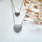 گردنبند دو زنجیر قلب جواهری آبکاری پلاتین