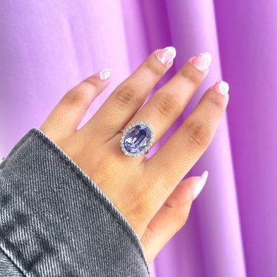 انگشتر Swarovski بنفش جواهری آبکاری رودیوم قابل تنظیم
