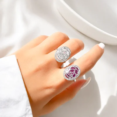 انگشتر گل Swarovski قابل تنظیم آبکاری رودیوم