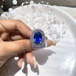 انگشتر بیضی جواهری آبکاری رودیوم
