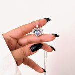 گردنبند قلب آتشی آبی بنفش Swarovski جواهری آبکاری رودیوم