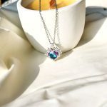 گردنبند قلب آتشی آبی بنفش Swarovski جواهری آبکاری رودیوم