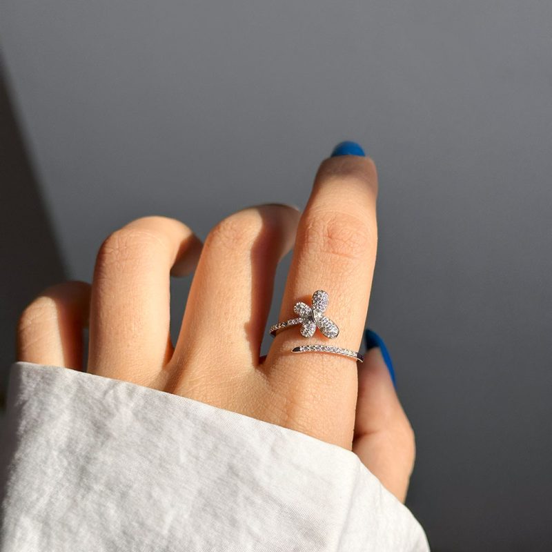 حلقه پروانه جواهری نقره قابل تنظیم