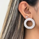گوشواره دایره جواهری آبکاری رودیوم
