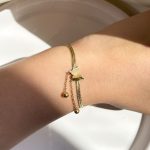 دستبند پروانه زنجیر ماری هرینگبون استیل طلایی
