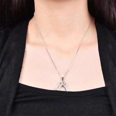 گردنبند قفل کلید جواهری آبکاری رودیوم