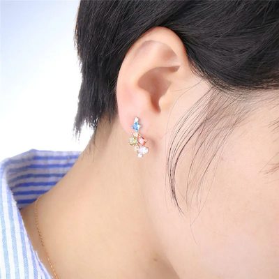 گوشواره هندسی جواهری رنگارنگ آبکاری رودیوم