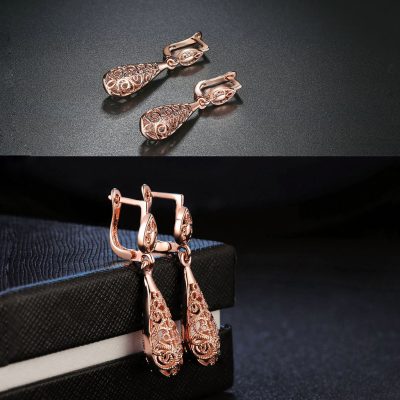 گوشواره آویزدار گل مشبک آبکاری رودیوم نقره ای/رزگلد