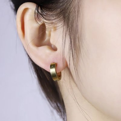 گوشواره حلقه ای ساده استیل نقره ای/طلایی/مشکی
