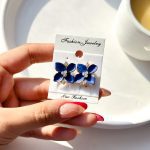 گوشواره گل آبی آبکاری طلایی