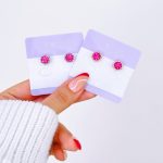 گوشواره تک کریستال سرخابی آبکاری رودیوم رزگلد/نقره ای