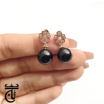 گوشواره مروارید مشکی آبکاری رزگلد