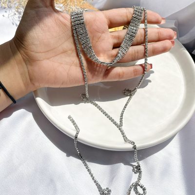 چوکر جواهری آویز بلند Dly نقره ای