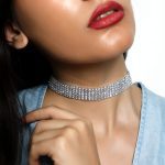 چوکر جواهری پهن نقره ای