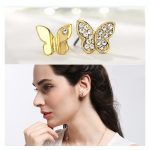 گوشواره نامتفارن پروانه جواهری آبکاری رودیوم طلایی