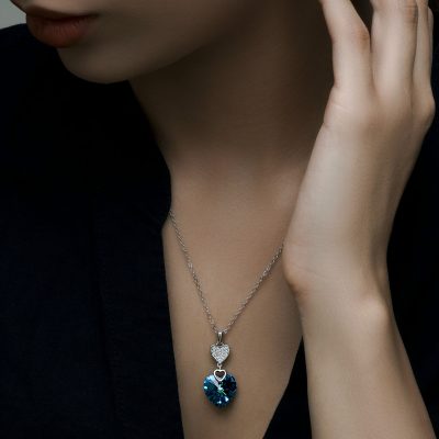 گردنبند قلب جواهری سواروفسکی آبی / آبی بنفش نقره