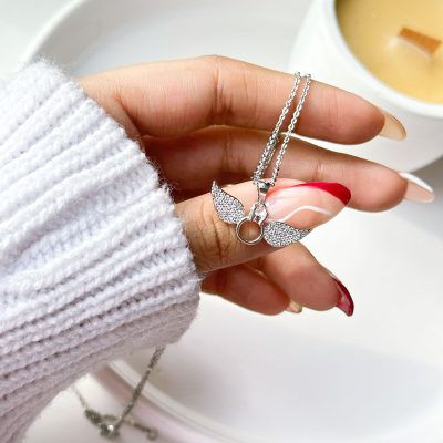 گردنبند بال فرشته سولیتر جواهری آبکاری رودیوم