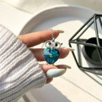 گردنبند آویزدار جغد جواهری سواروفسکی آبی نقره