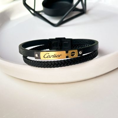 دستبند چرم بافت چند لایه Cartier استیل