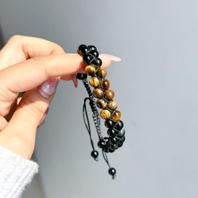دستبند سنگ چشم ببر و اُبسیدیَن فری سایز