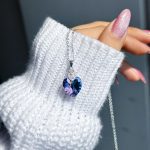گردنبند قلب جواهری سواروفسکی آبی / آبی بنفش نقره