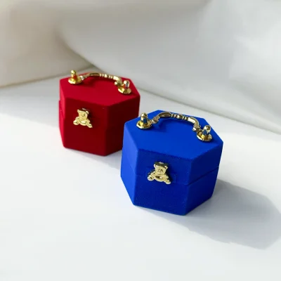 جعبه صندوق تدی انگشتری جواهری جیر قرمز/آبی